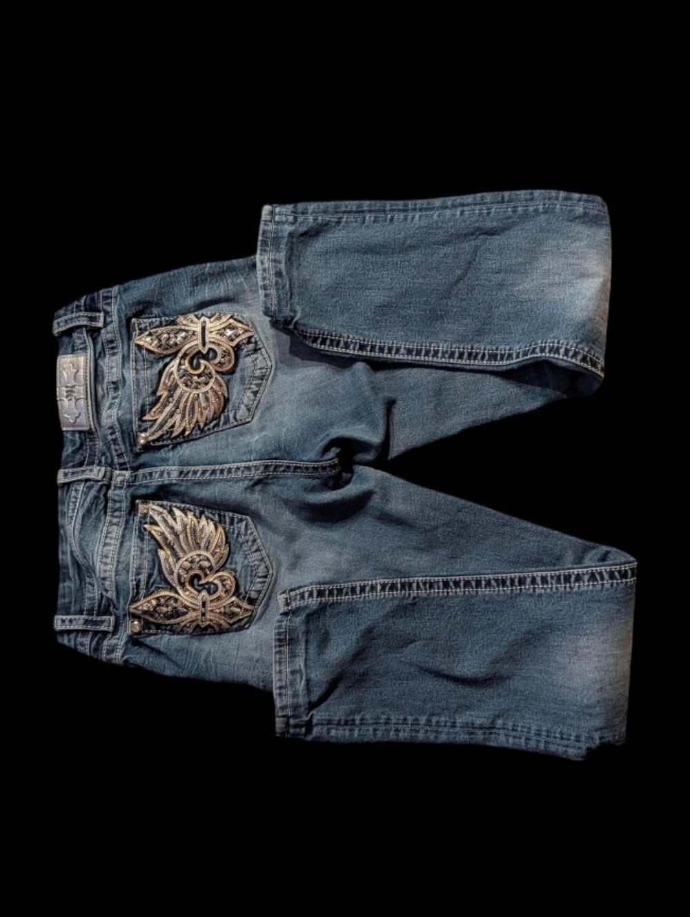 Miss Me Blue Jeans with Wing Pocket Detail